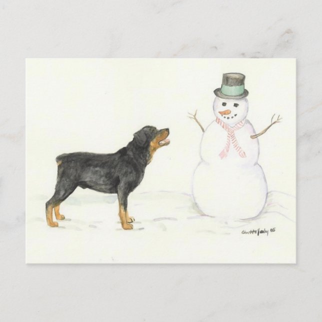 Rottweiler und Snowman Dog Postcard Postkarte (Vorderseite)