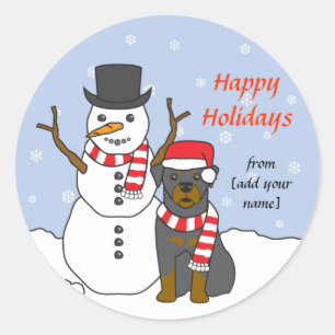 Rottweiler und Snowman Runder Aufkleber