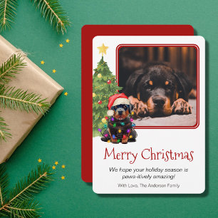 Rottweiler und Weihnachtsbaum Haustier Hund ein Fo Feiertagskarte
