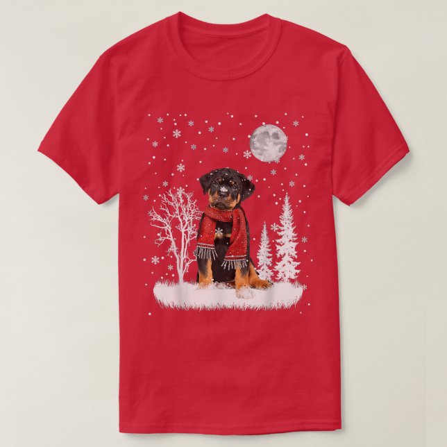 Rottweiler unter dem Mondlicht Schnee Weihnachten  T-Shirt (Design vorne)
