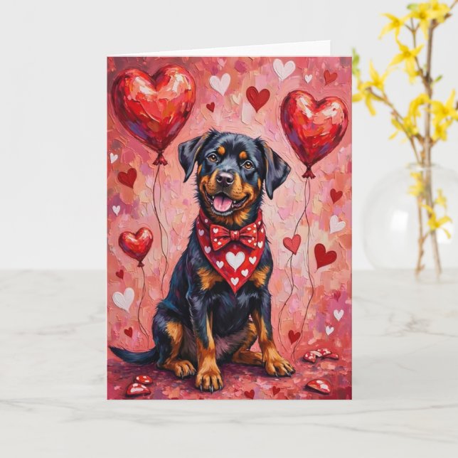 Rottweiler Valentine’s Day Dog with Hearts Red Karte (Gelbe Blume)