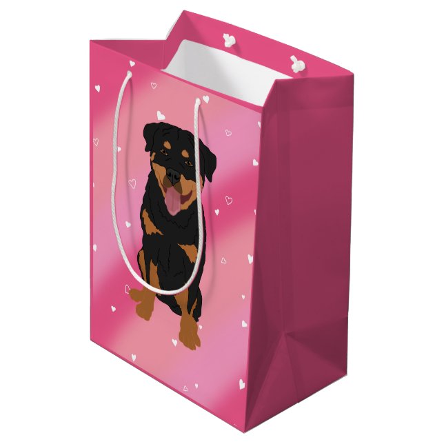 Rottweiler Valentinstag Mittlere Geschenktüte (Rückseite Schrägansicht)