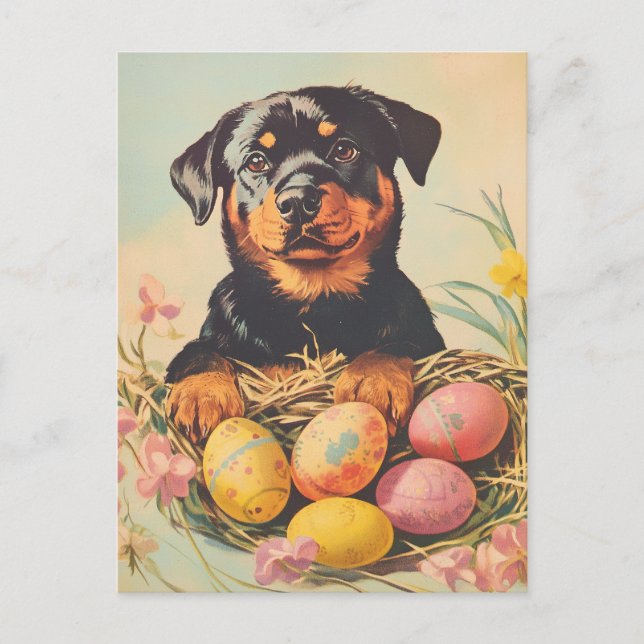 Rottweiler Vintag Ostern Postkarte (Vorderseite)