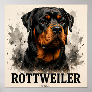 Rottweiler Wachhund-Porträt Premium-Kunstwerk Poster