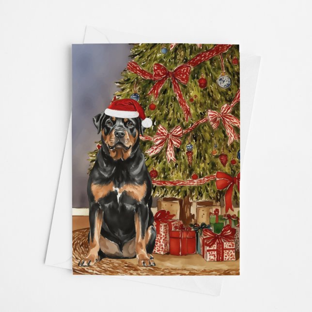 Rottweiler Wasserfarbe Unter dem Weihnachtsbaum Karte (Von Creator hochgeladen)
