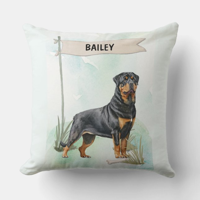 Rottweiler Watercolor Personalized Dog Kissen (Vorderseite)