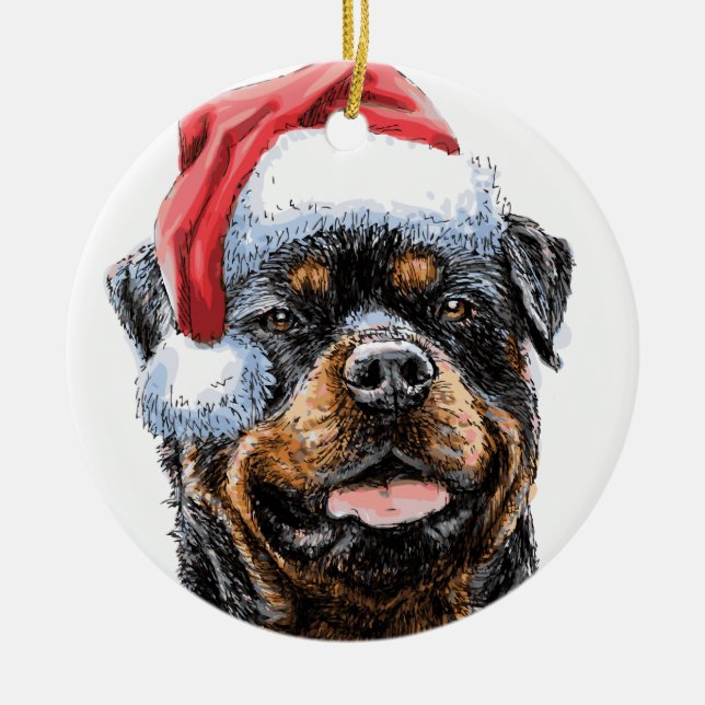Rottweiler Watercolor Santa Keramik Ornament (Vorne)