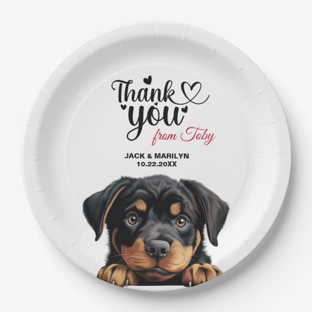 Rottweiler Wedding Vielen Dank Pappteller (Vorderseite)