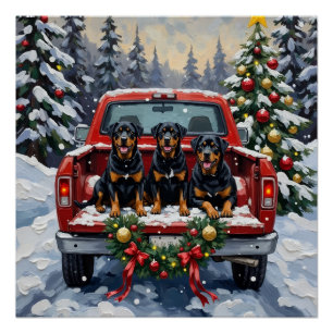 Rottweiler Weihnachten Roter LKW Urlaub Poster
