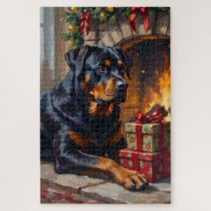 Rottweiler-Weihnachts-Kamin-Wächter Puzzle