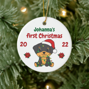 Rottweiler Weihnachtsbabys erste Weihnachten Keramik Ornament