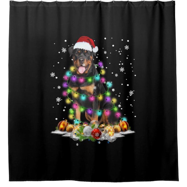 Rottweiler Weihnachtsbaum Lichter Xmas Duschvorhang (Vorderseite)