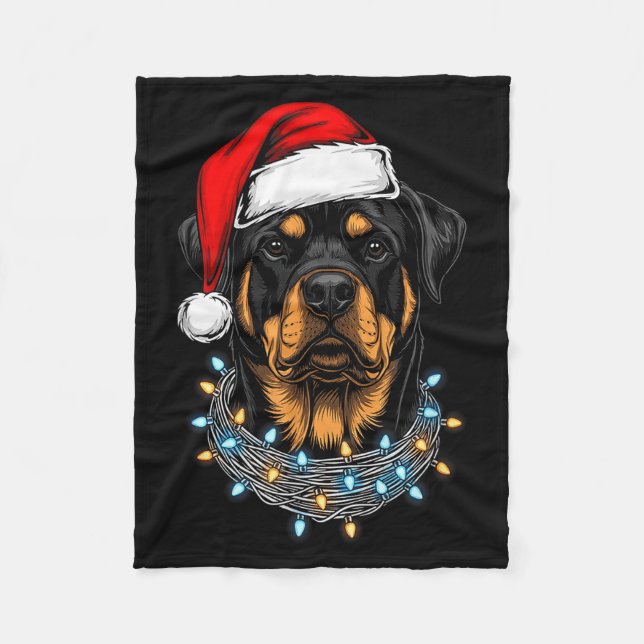 Rottweiler Weihnachtsbeleuchtung Weihnachtsmann Xm Fleecedecke (Vorderseite)
