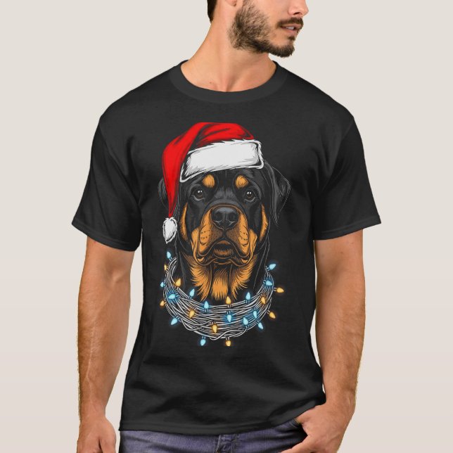 Rottweiler Weihnachtsbeleuchtung Weihnachtsmann Xm T-Shirt (Vorderseite)