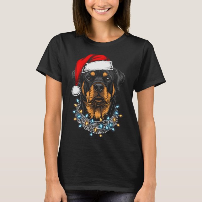 Rottweiler Weihnachtsbeleuchtung Weihnachtsmann Xm T-Shirt (Vorderseite)