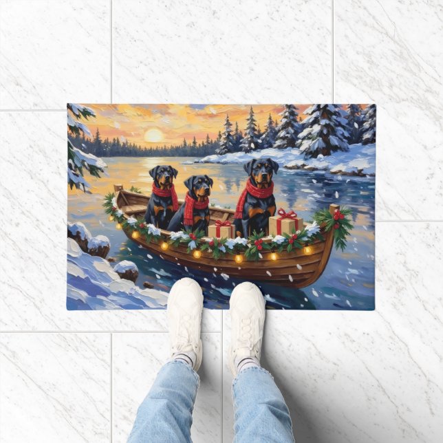 Rottweiler Weihnachtsboot Urlaub Fußmatte (Indoor)
