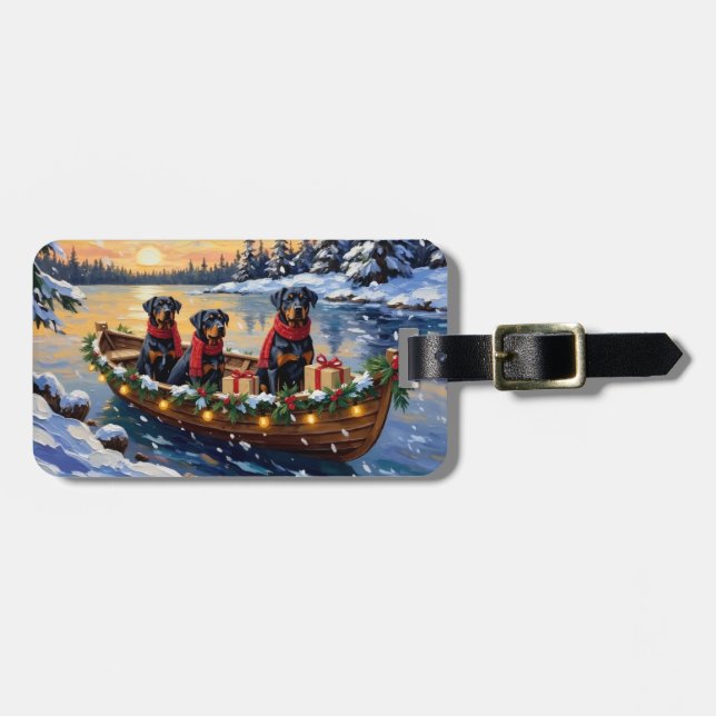 Rottweiler Weihnachtsboot Urlaub Gepäckanhänger (Vorderseite horizontal)