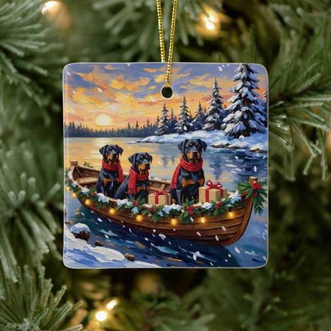Rottweiler Weihnachtsboot Urlaub Keramikornament (Baum)