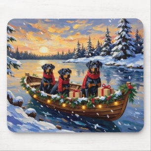 Rottweiler Weihnachtsboot Urlaub Mousepad