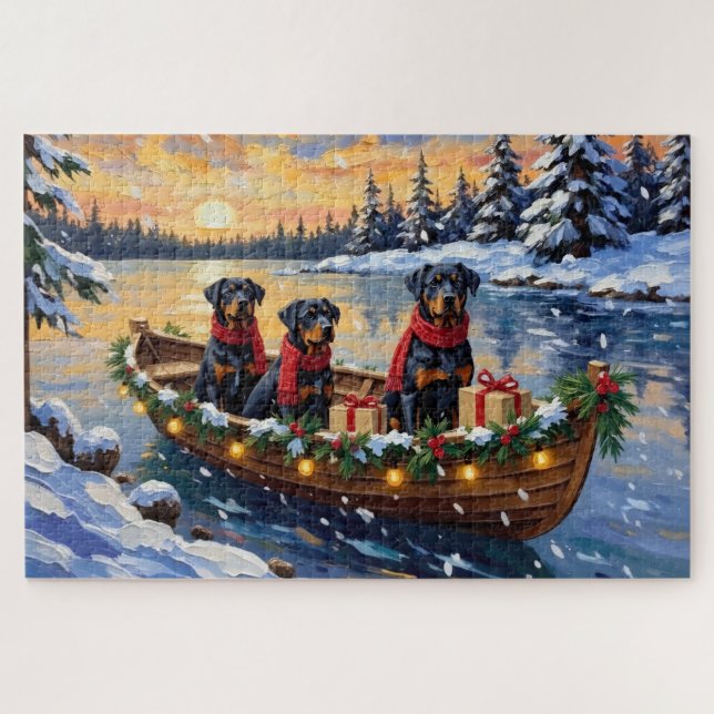 Rottweiler Weihnachtsboot Urlaub Puzzle (Horizontal)