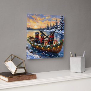 Rottweiler Weihnachtsboot Urlaub Quadratische Wanduhr