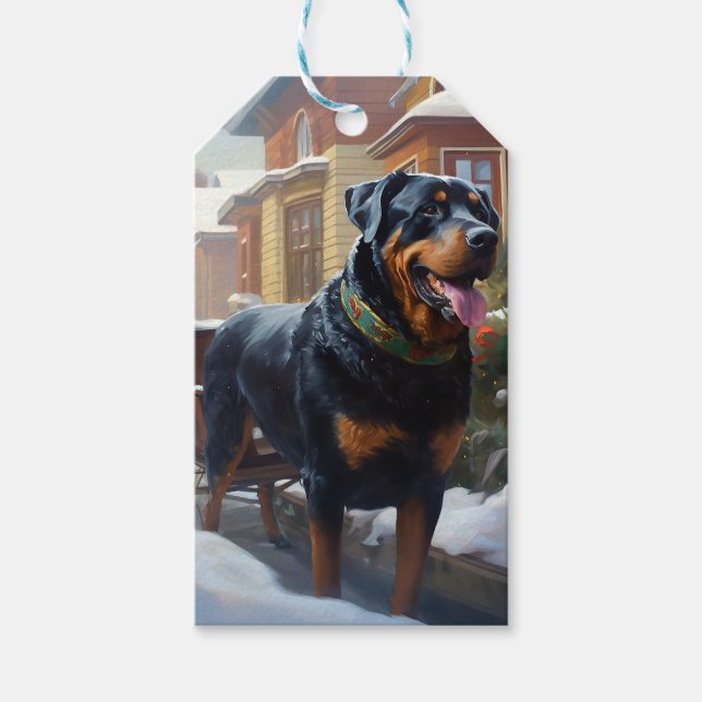 Rottweiler Weihnachtsfeiertage Geschenkanhänger (Vorderseite)
