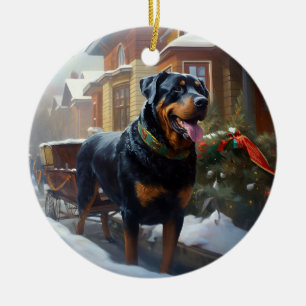 Rottweiler Weihnachtsfeiertage Keramik Ornament