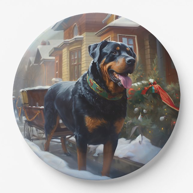 Rottweiler Weihnachtsfeiertage Pappteller (Vorderseite)