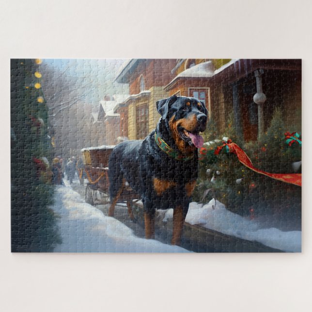 Rottweiler Weihnachtsfeiertage Puzzle (Horizontal)