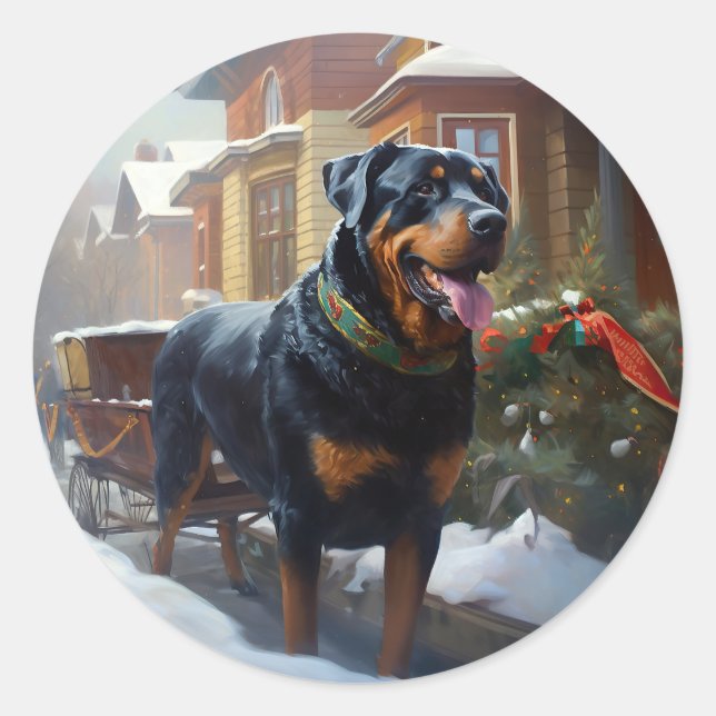Rottweiler Weihnachtsfeiertage Runder Aufkleber (Vorderseite)