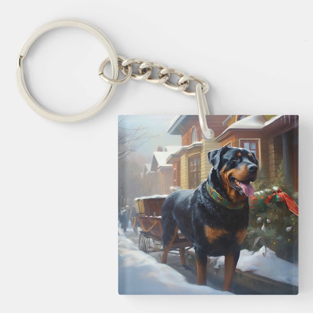 Rottweiler Weihnachtsfeiertage Schlüsselanhänger (Vorderseite)