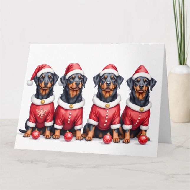 Rottweiler Weihnachtskleid Santa Hut Karte (Vorderseite)