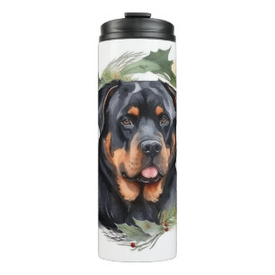 Rottweiler-Weihnachtskranz Festlicher Hund Thermosbecher