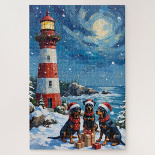 Rottweiler Weihnachtsleuchtturm Urlaub Puzzle