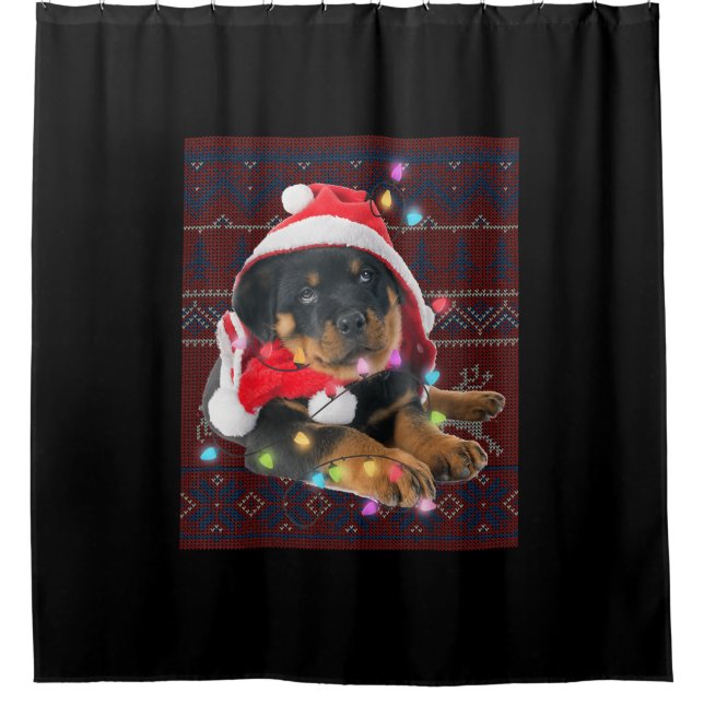 Rottweiler Weihnachtslicht Ugly Sweater Hund Lover Duschvorhang (Vorderseite)