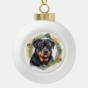Rottweiler Weihnachtsmann Festliche Jungfrau Keramik Kugel-Ornament
