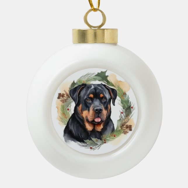 Rottweiler Weihnachtsmann Festliche Jungfrau Keramik Kugel-Ornament (Vorderseite)
