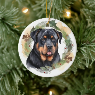 Rottweiler Weihnachtsmann Festliche Jungfrau Keramik Ornament