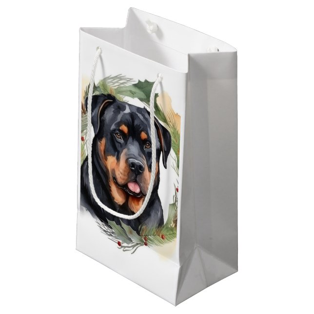 Rottweiler Weihnachtsmann Festliche Jungfrau Kleine Geschenktüte (Vorderseite Schrägansicht)