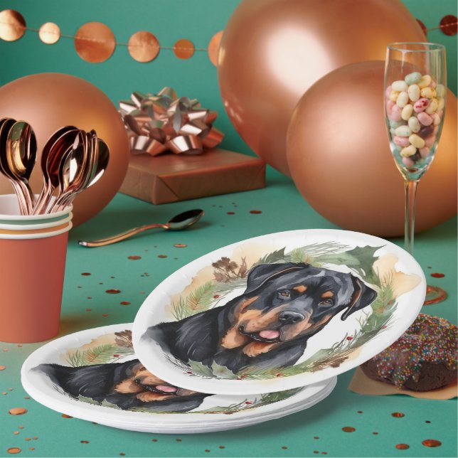 Rottweiler Weihnachtsmann Festliche Jungfrau Pappteller (Multi)