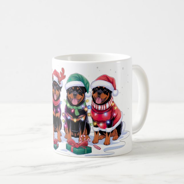 Rottweiler-Weihnachtsmannmütze gegen elf Weihnacht Kaffeetasse (VorderseiteRechts)
