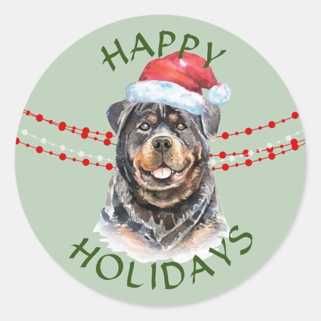 Rottweiler Weihnachtsmannmütze Happy Holidays Runder Aufkleber (Vorderseite)