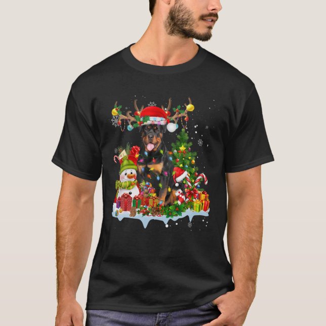 Rottweiler Weihnachtsmannmütze Reindeer Christmas  T-Shirt (Vorderseite)