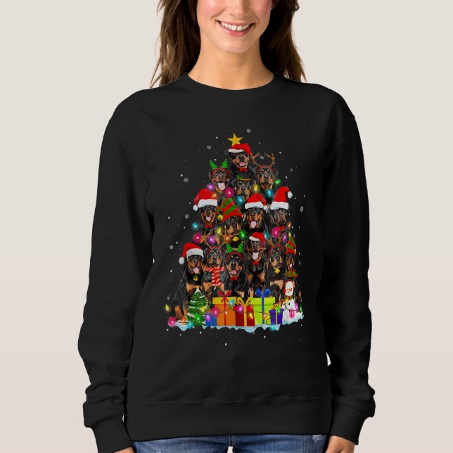 Rottweiler Weihnachtsmannmütze Tree Christmas Funn Sweatshirt (Vorderseite)