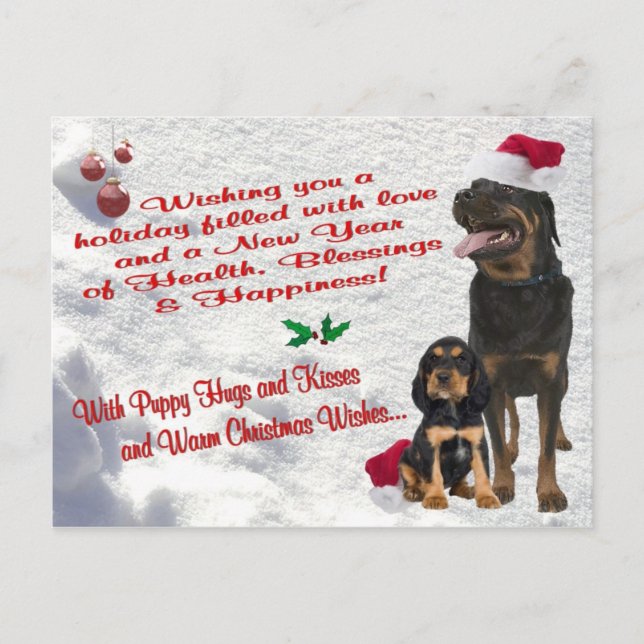 Rottweiler Weihnachtsschnee-Szenen-Postkarte Feiertagspostkarte (Vorderseite)