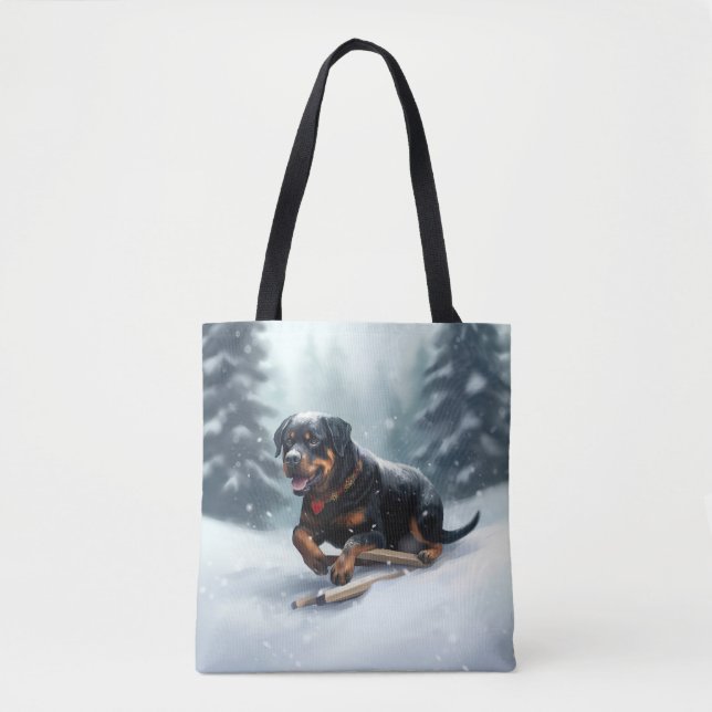 Rottweiler Weihnachtsschnee Winter Kissen (Vorderseite)