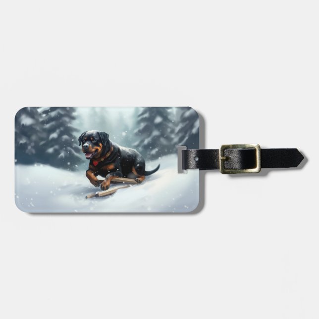 Rottweiler Weihnachtsschnee Winter Kissen Gepäckanhänger (Vorderseite horizontal)