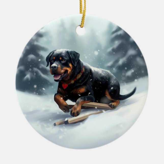 Rottweiler Weihnachtsschnee Winter Kissen Keramik Ornament (Vorne)