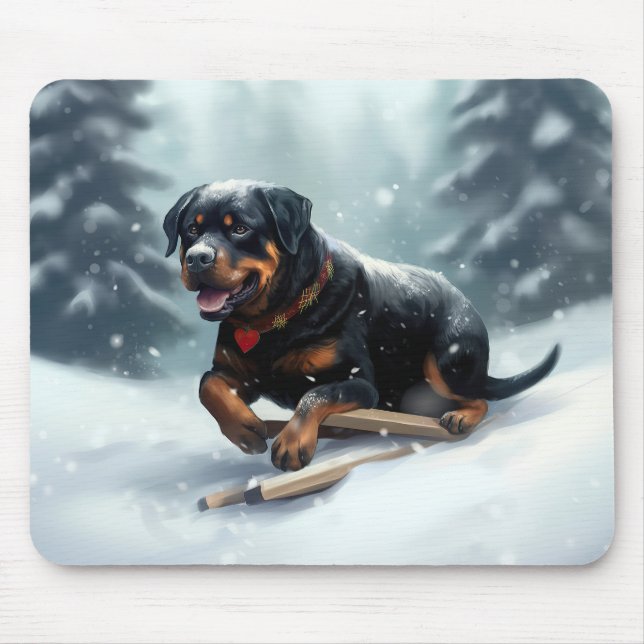 Rottweiler Weihnachtsschnee Winter Kissen Mousepad (Vorne)