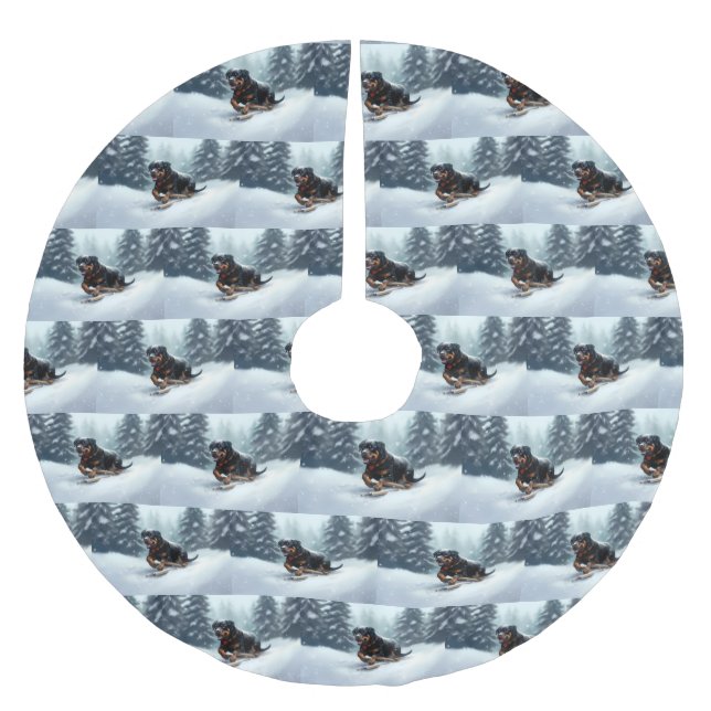 Rottweiler Weihnachtsschnee Winter Kissen Polyester Weihnachtsbaumdecke (Vorderseite)